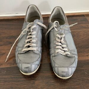 Fendi B Gray Canvas suede Low Top Sneakers  US 6.5